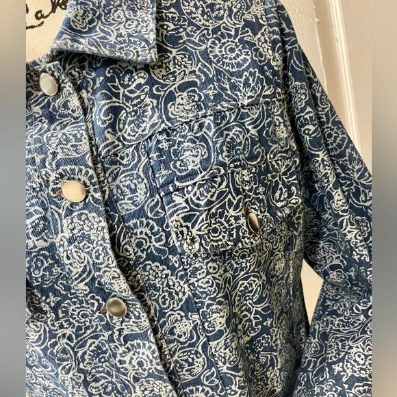 SOLITAIRE DENIM JACKET CRAFTED FLORAL PRINT 4 POCKETS SZ M VERSATILE AESTHETIC - Picture 14 of 14